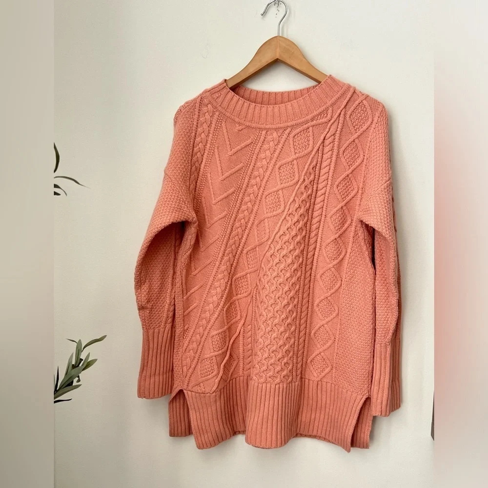 J. Crew Wool Blend Oversized Patchwork Cable-knit Sweater